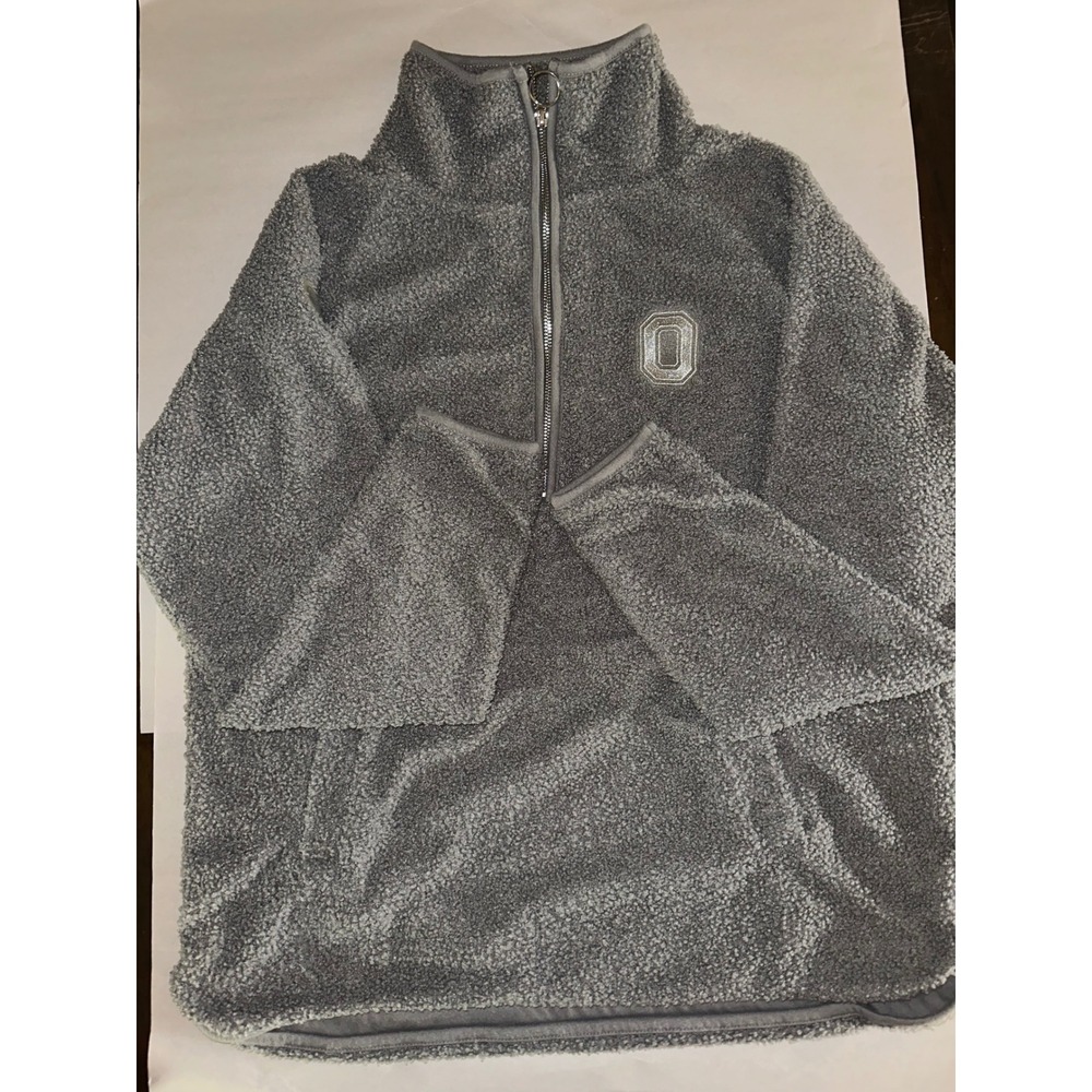 Colosseum Ohio State Buckeyes Sherpa Fleece Quarter Zip Pullover Grey Womens L